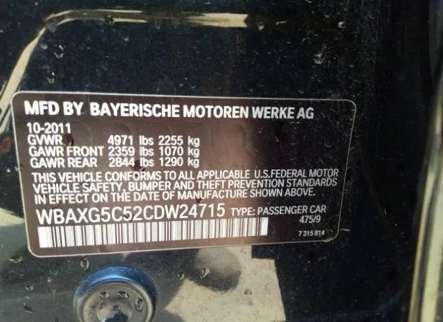 Photo 8 VIN: WBAXG5C52CDW24715 - BMW 5 SERIES 