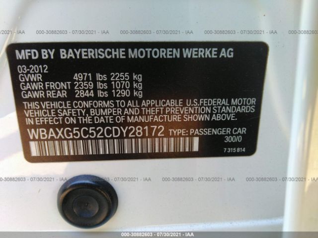 Photo 8 VIN: WBAXG5C52CDY28172 - BMW 5 