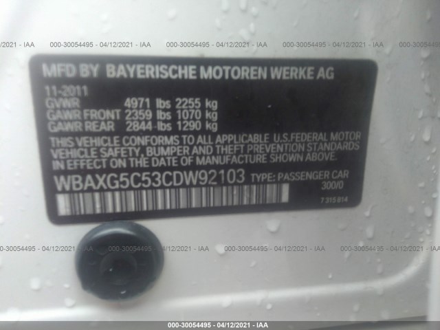 Photo 8 VIN: WBAXG5C53CDW92103 - BMW 5 