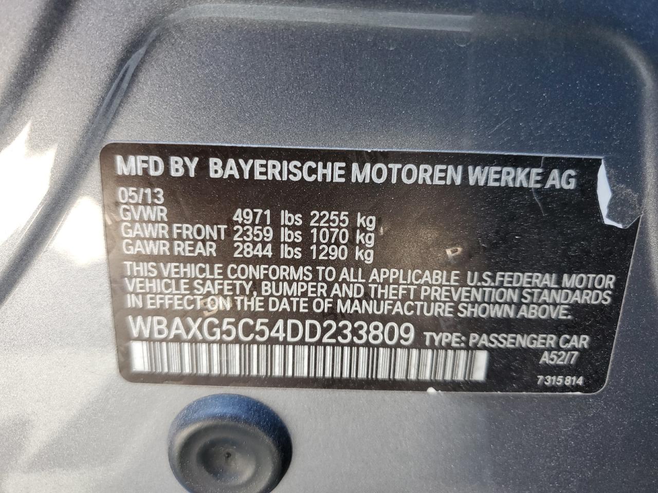 Photo 11 VIN: WBAXG5C54DD233809 - BMW 5ER 