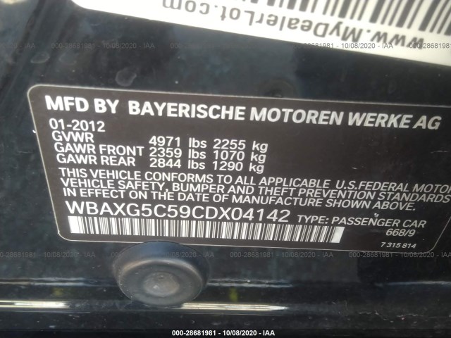 Photo 8 VIN: WBAXG5C59CDX04142 - BMW 5 