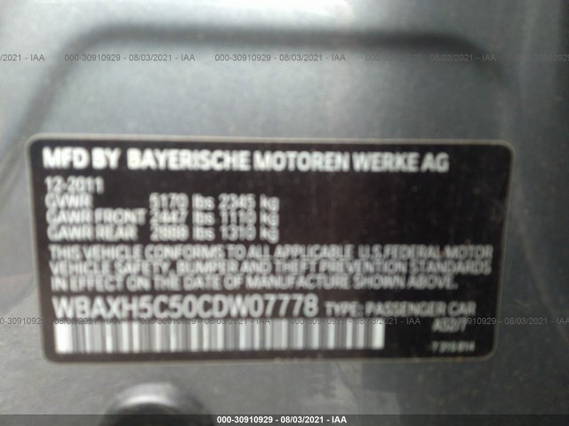 Photo 8 VIN: WBAXH5C50CDW07778 - BMW 5 SERIES 