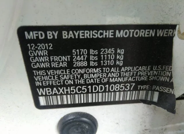 Photo 8 VIN: WBAXH5C51DD108537 - BMW 5 SERIES 