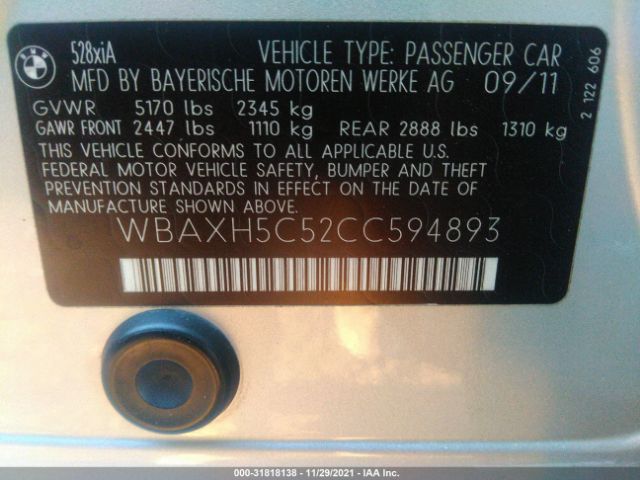 Photo 8 VIN: WBAXH5C52CC594893 - BMW 5 