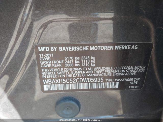 Photo 8 VIN: WBAXH5C52CDW05935 - BMW 528I 