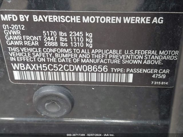 Photo 8 VIN: WBAXH5C52CDW08656 - BMW 528I 