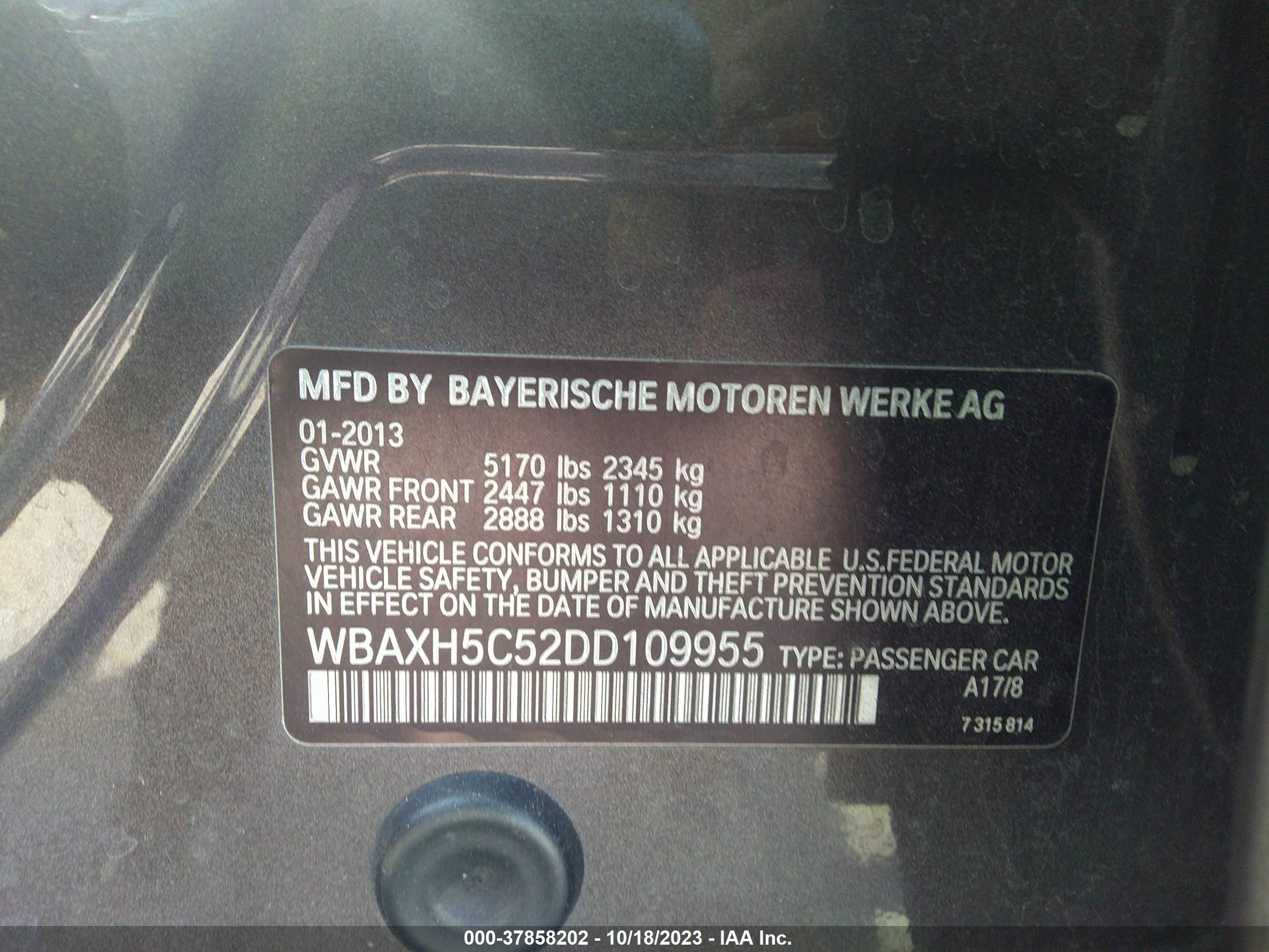 Photo 8 VIN: WBAXH5C52DD109955 - BMW 5ER 