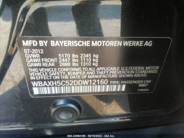 Photo 8 VIN: WBAXH5C52DDW12160 - BMW 5 SERIES 