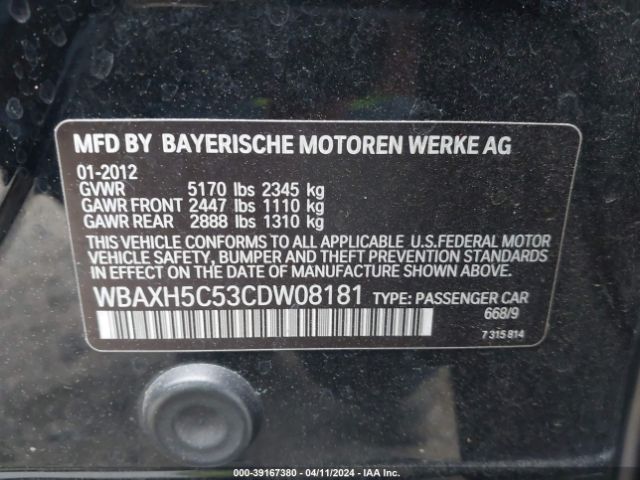 Photo 8 VIN: WBAXH5C53CDW08181 - BMW 528I 