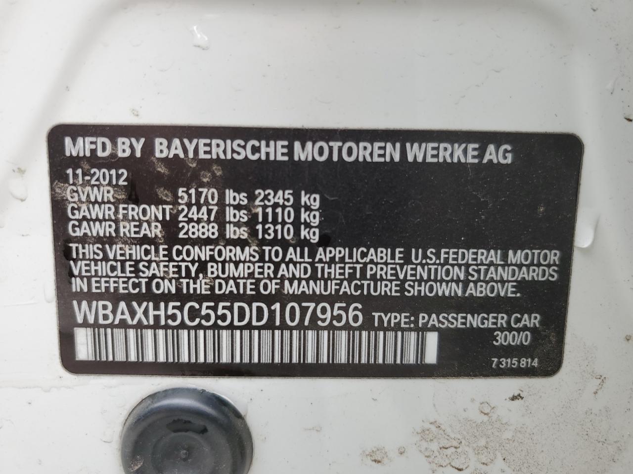 Photo 11 VIN: WBAXH5C55DD107956 - BMW 5ER 