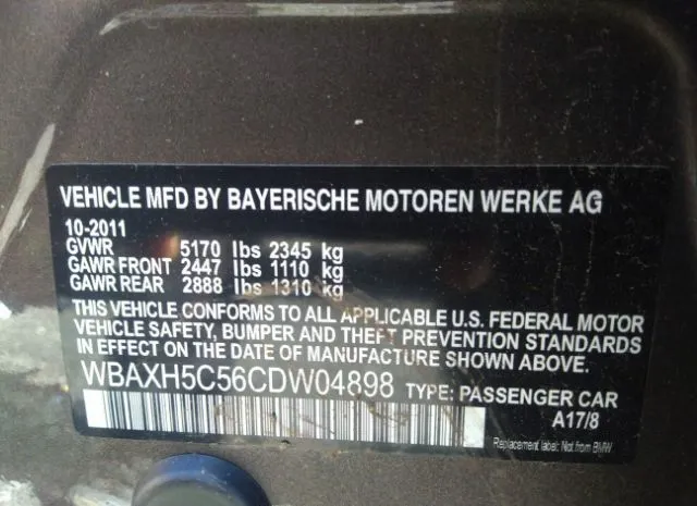 Photo 8 VIN: WBAXH5C56CDW04898 - BMW 5 SERIES 