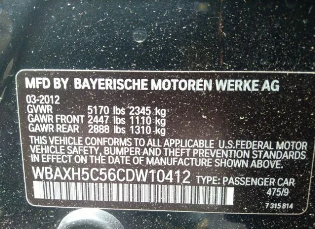 Photo 8 VIN: WBAXH5C56CDW10412 - BMW 5 SERIES 