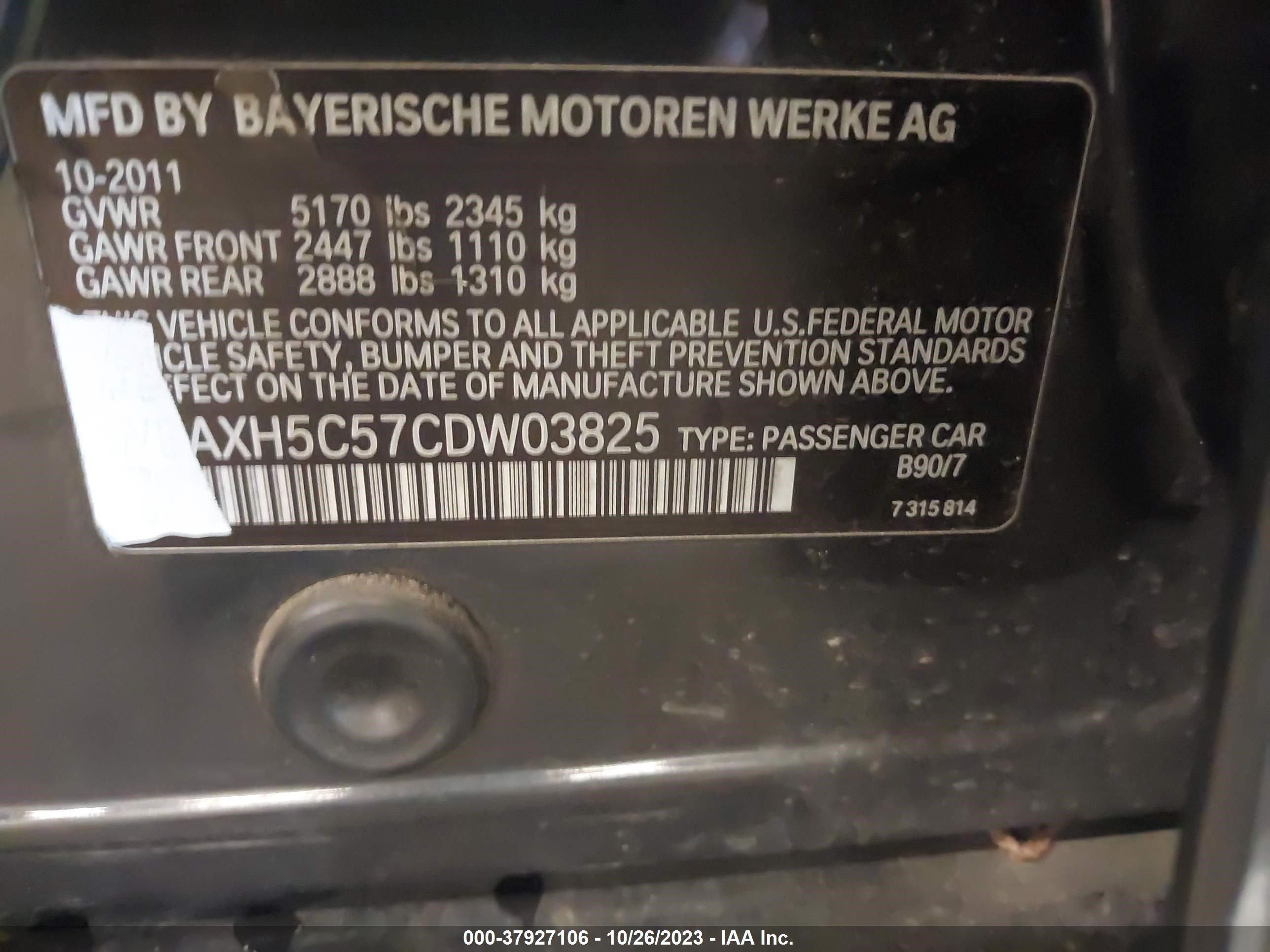 Photo 8 VIN: WBAXH5C57CDW03825 - BMW 5ER 