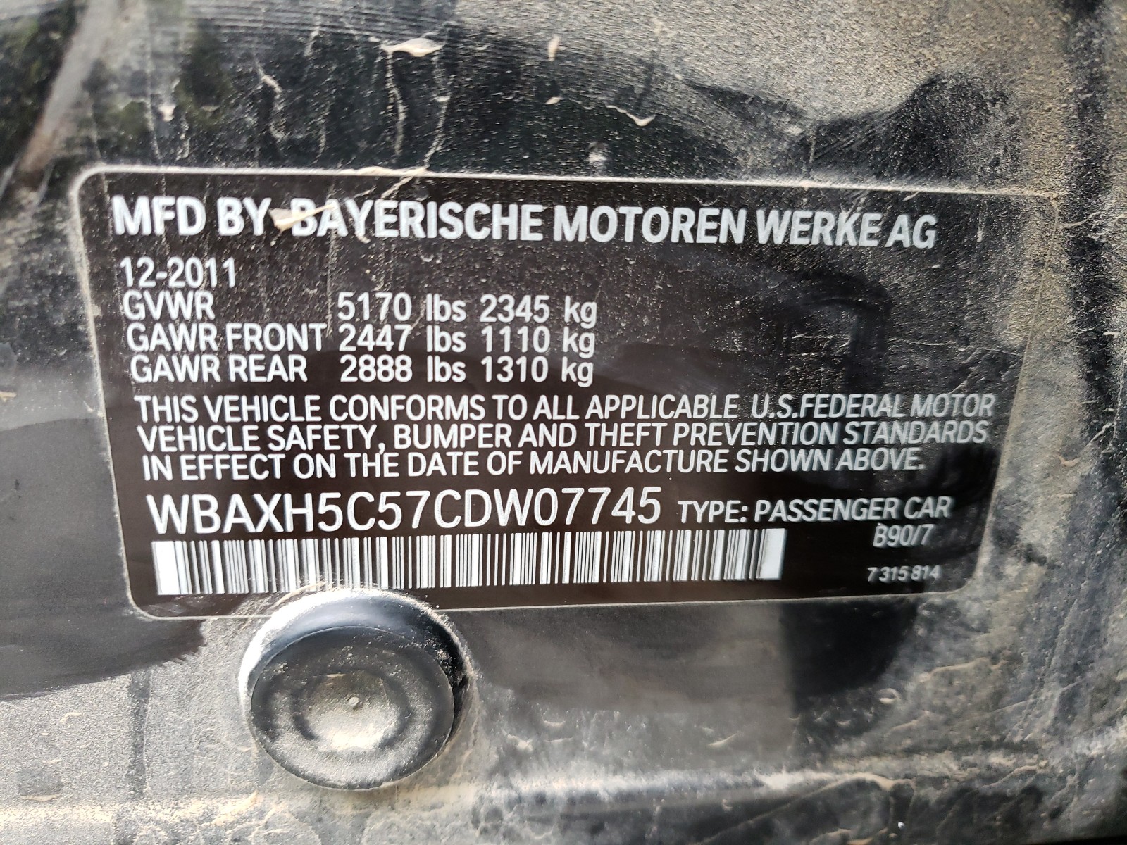 Photo 9 VIN: WBAXH5C57CDW07745 - BMW 528 XI 