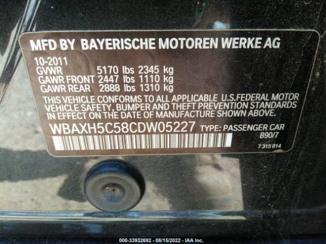 Photo 8 VIN: WBAXH5C58CDW05227 - BMW 5 SERIES 