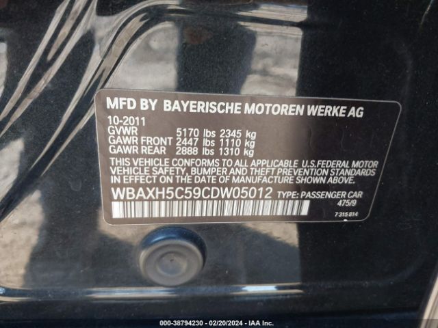 Photo 8 VIN: WBAXH5C59CDW05012 - BMW 528I 