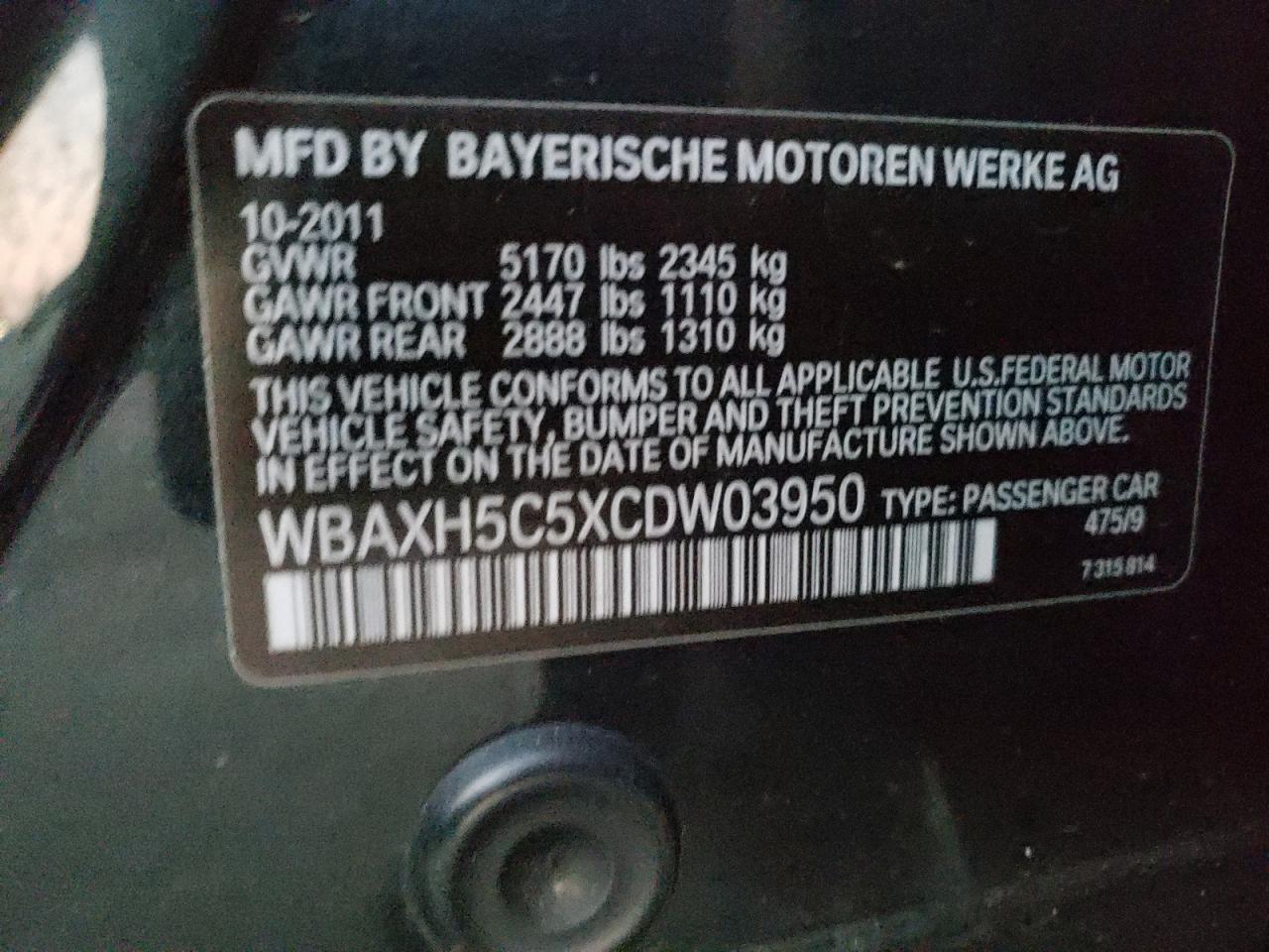 Photo 11 VIN: WBAXH5C5XCDW03950 - BMW 5ER 