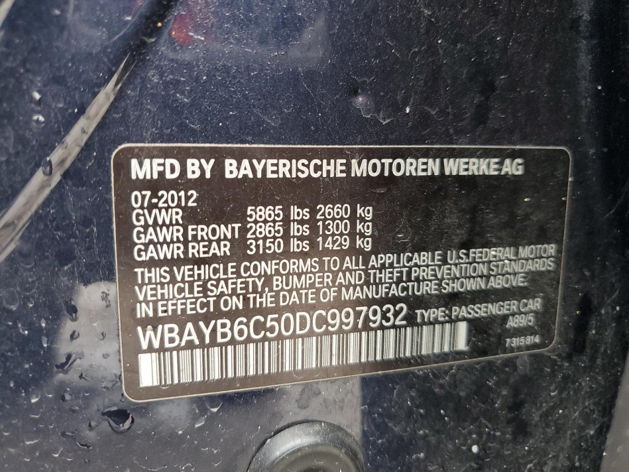 Photo 11 VIN: WBAYB6C50DC997932 - BMW 7ER 