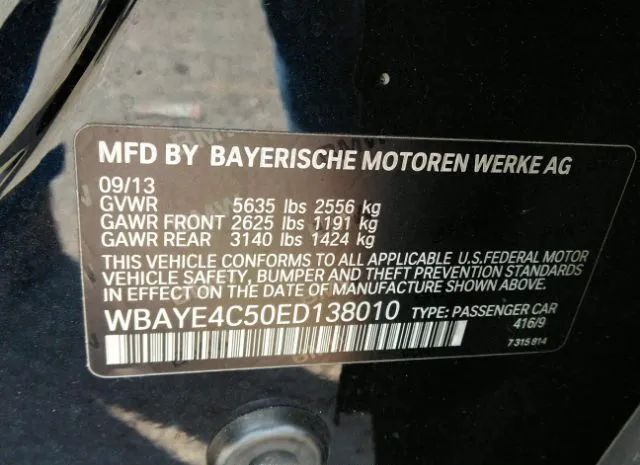 Photo 8 VIN: WBAYE4C50ED138010 - BMW 7 SERIES 