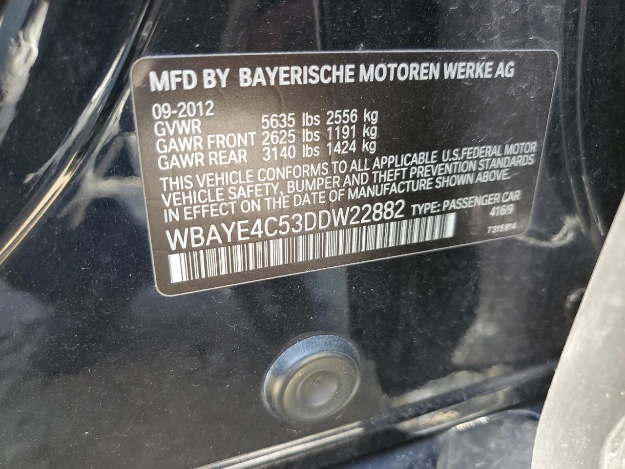 Photo 12 VIN: WBAYE4C53DDW22882 - BMW 7ER 