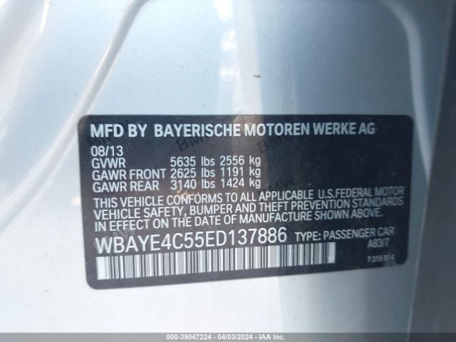 Photo 8 VIN: WBAYE4C55ED137886 - BMW 740LI 