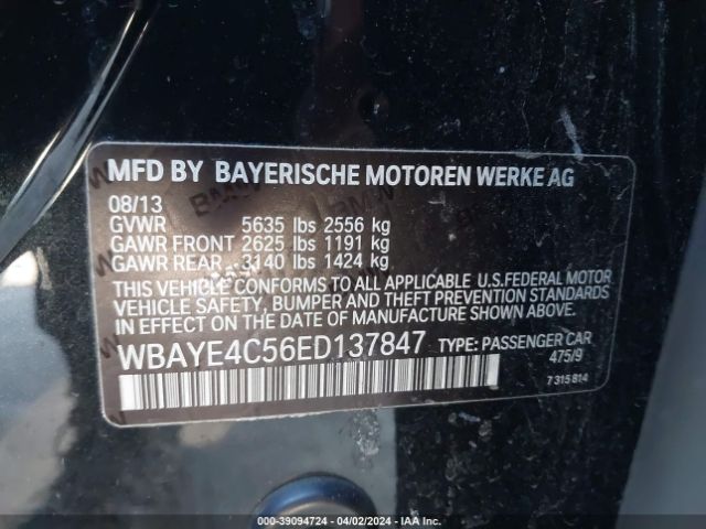 Photo 8 VIN: WBAYE4C56ED137847 - BMW 740LI 