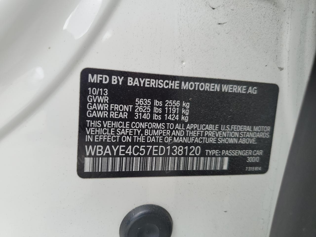 Photo 12 VIN: WBAYE4C57ED138120 - BMW 7ER 