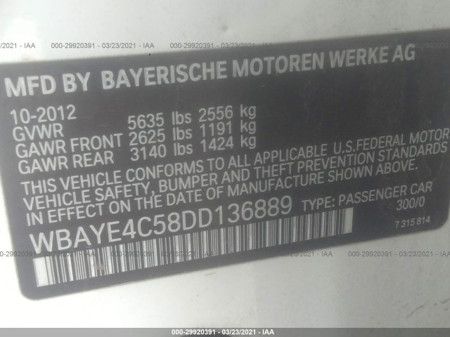 Photo 8 VIN: WBAYE4C58DD136889 - BMW 7 