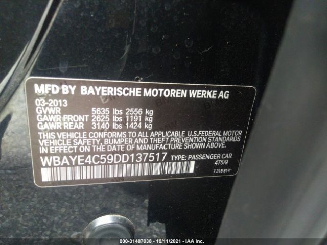 Photo 8 VIN: WBAYE4C59DD137517 - BMW 7 