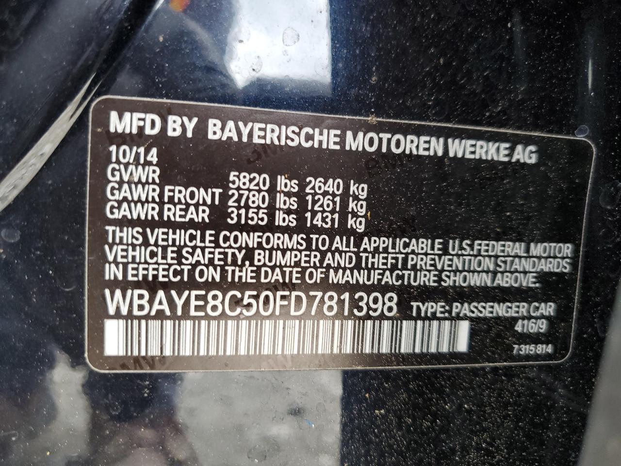 Photo 12 VIN: WBAYE8C50FD781398 - BMW 7ER 