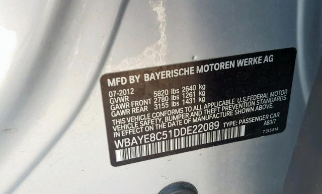 Photo 9 VIN: WBAYE8C51DDE22089 - BMW 750 LI 