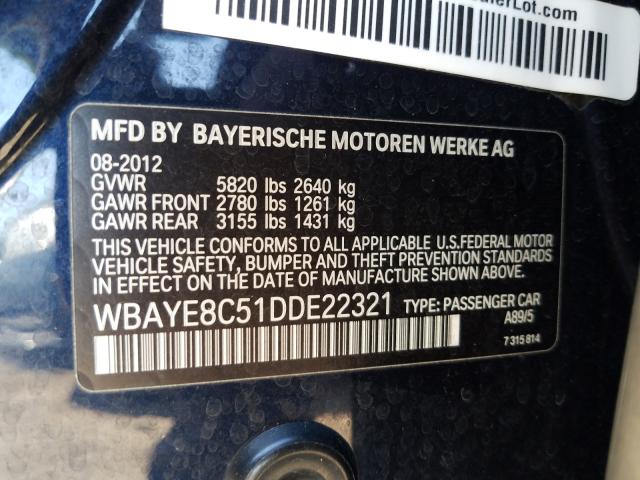 Photo 9 VIN: WBAYE8C51DDE22321 - BMW 750 LI 