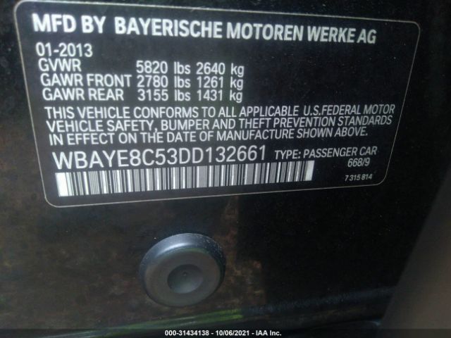 Photo 8 VIN: WBAYE8C53DD132661 - BMW 7 