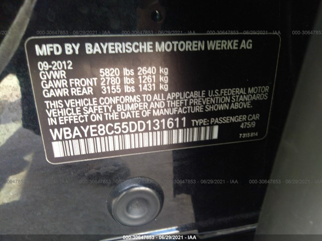 Photo 8 VIN: WBAYE8C55DD131611 - BMW 7 