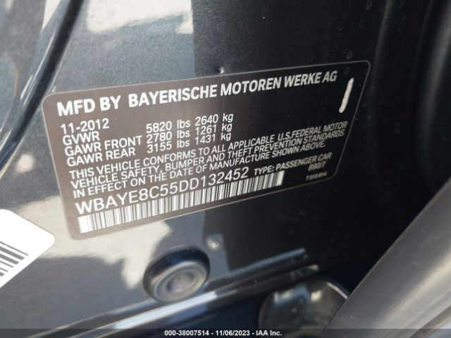 Photo 8 VIN: WBAYE8C55DD132452 - BMW 750LI 