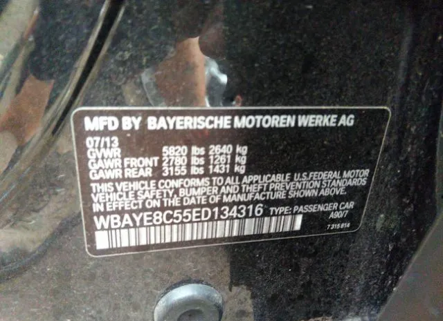 Photo 8 VIN: WBAYE8C55ED134316 - BMW 7 SERIES 