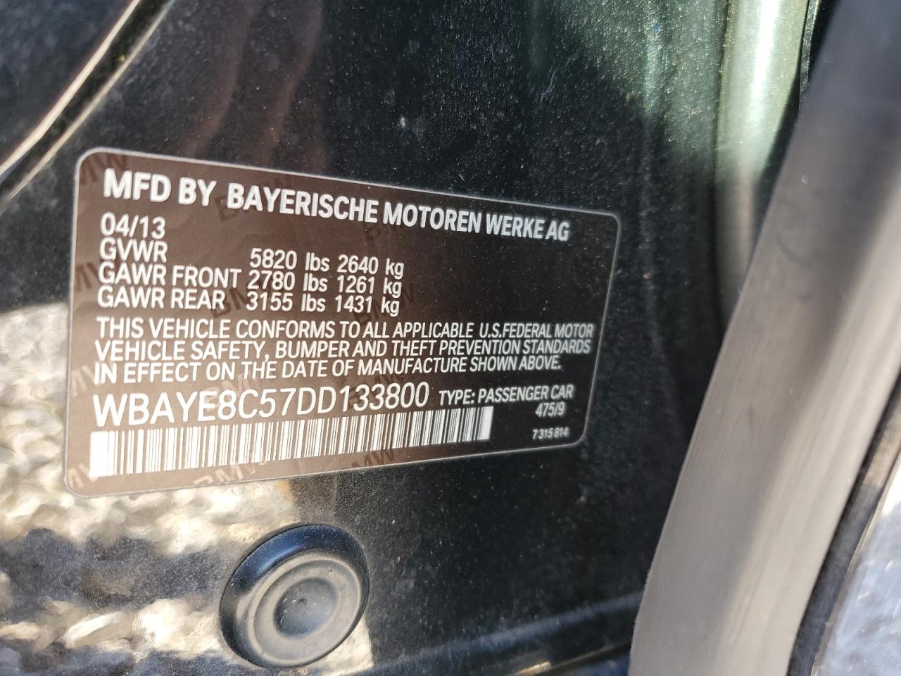 Photo 11 VIN: WBAYE8C57DD133800 - BMW 7ER 