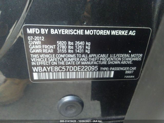 Photo 8 VIN: WBAYE8C57DDE22095 - BMW 7 