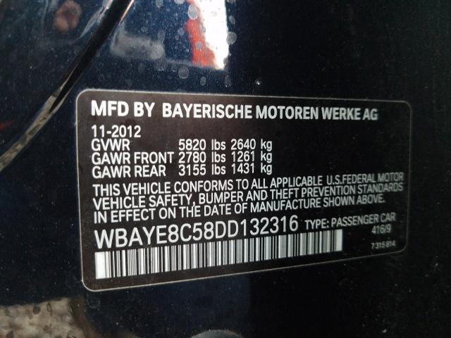 Photo 9 VIN: WBAYE8C58DD132316 - BMW 750 LI 