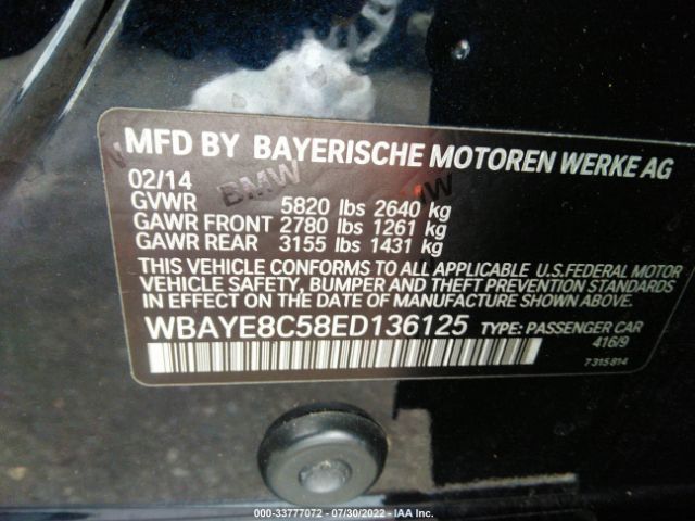 Photo 8 VIN: WBAYE8C58ED136125 - BMW 7 SERIES 