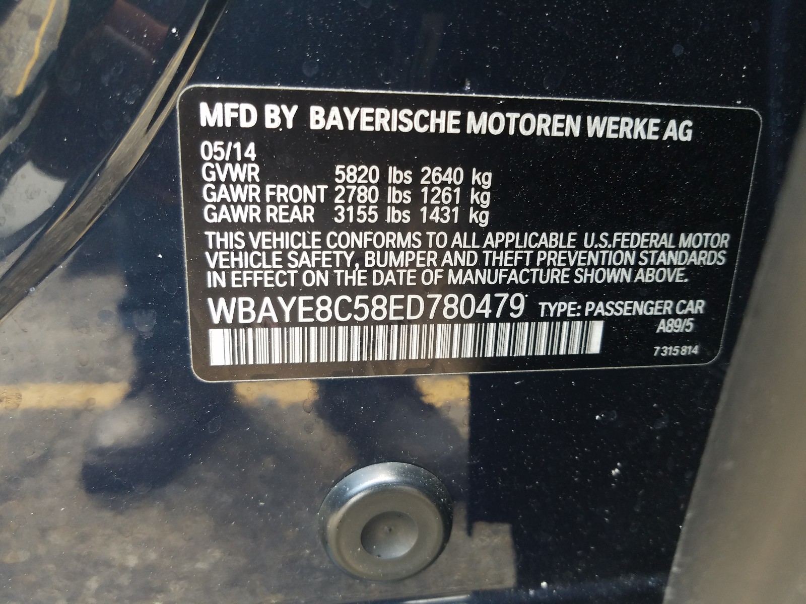 Photo 9 VIN: WBAYE8C58ED780479 - BMW 750 LI 