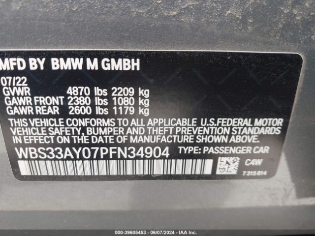 Photo 8 VIN: WBS33AY07PFN34904 - BMW M3 COMPETI 