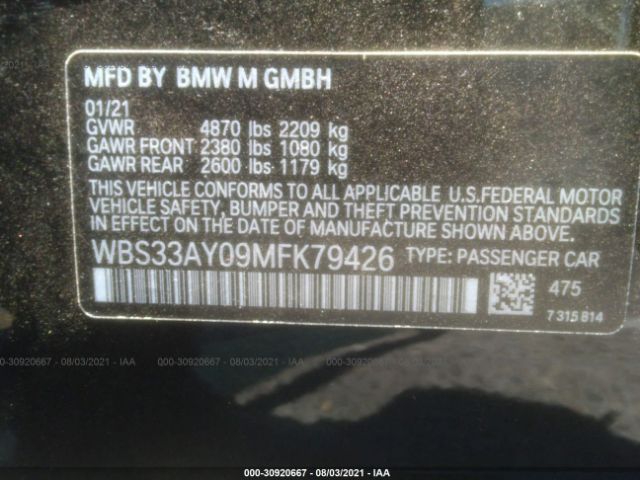 Photo 8 VIN: WBS33AY09MFK79426 - BMW M3 