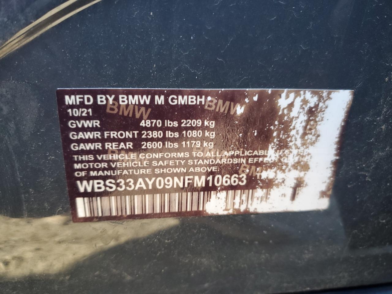 Photo 11 VIN: WBS33AY09NFM10663 - BMW M3 