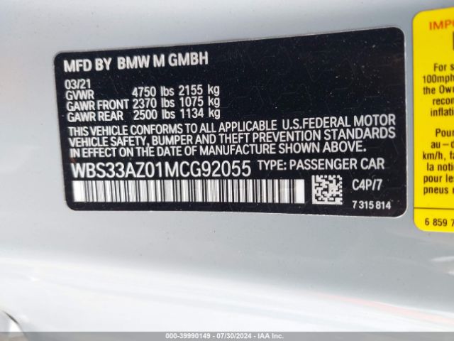 Photo 8 VIN: WBS33AZ01MCG92055 - BMW M4 