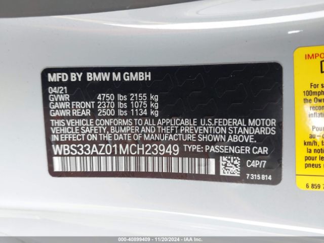 Photo 8 VIN: WBS33AZ01MCH23949 - BMW M4 