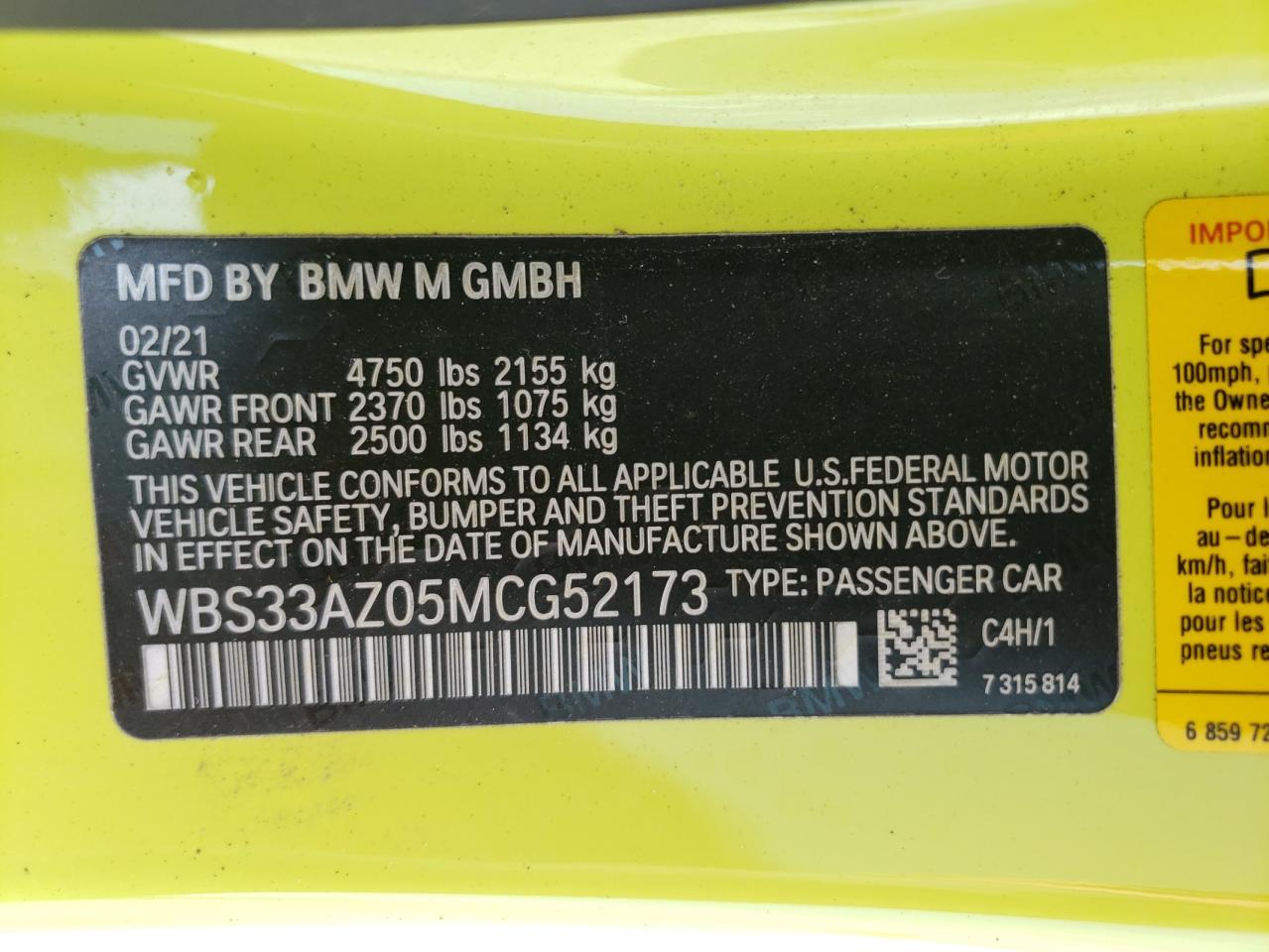 Photo 12 VIN: WBS33AZ05MCG52173 - BMW M4 