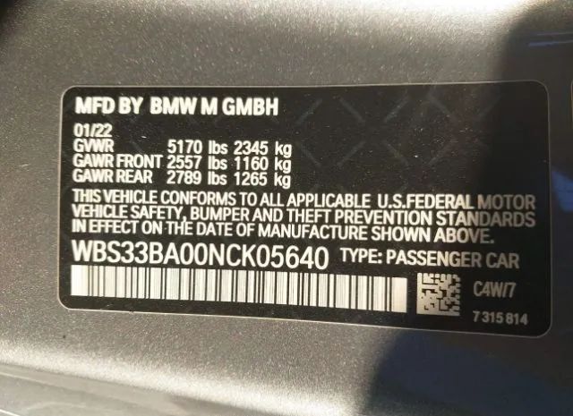 Photo 8 VIN: WBS33BA00NCK05640 - BMW M4 