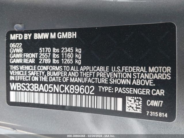 Photo 8 VIN: WBS33BA05NCK89602 - BMW M4 