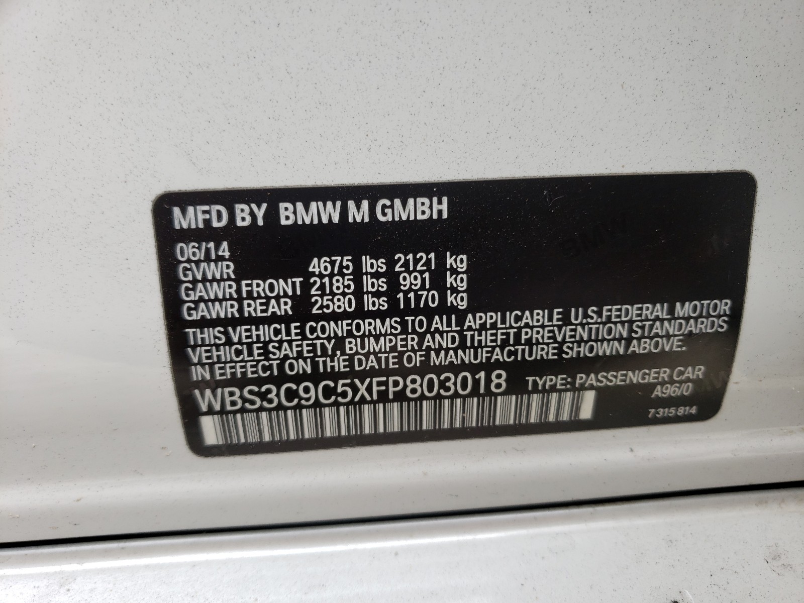 Photo 9 VIN: WBS3C9C5XFP803018 - BMW M3 